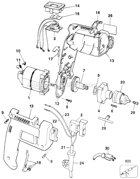 Page A Diagram and Parts List for 7197 Type 1 Black and Decker Electric Drill
